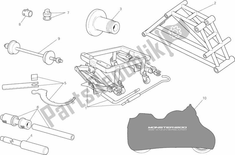 All parts for the Workshop Service Tools, Frame of the Ducati Monster 1200 25 TH Anniversario USA 2019